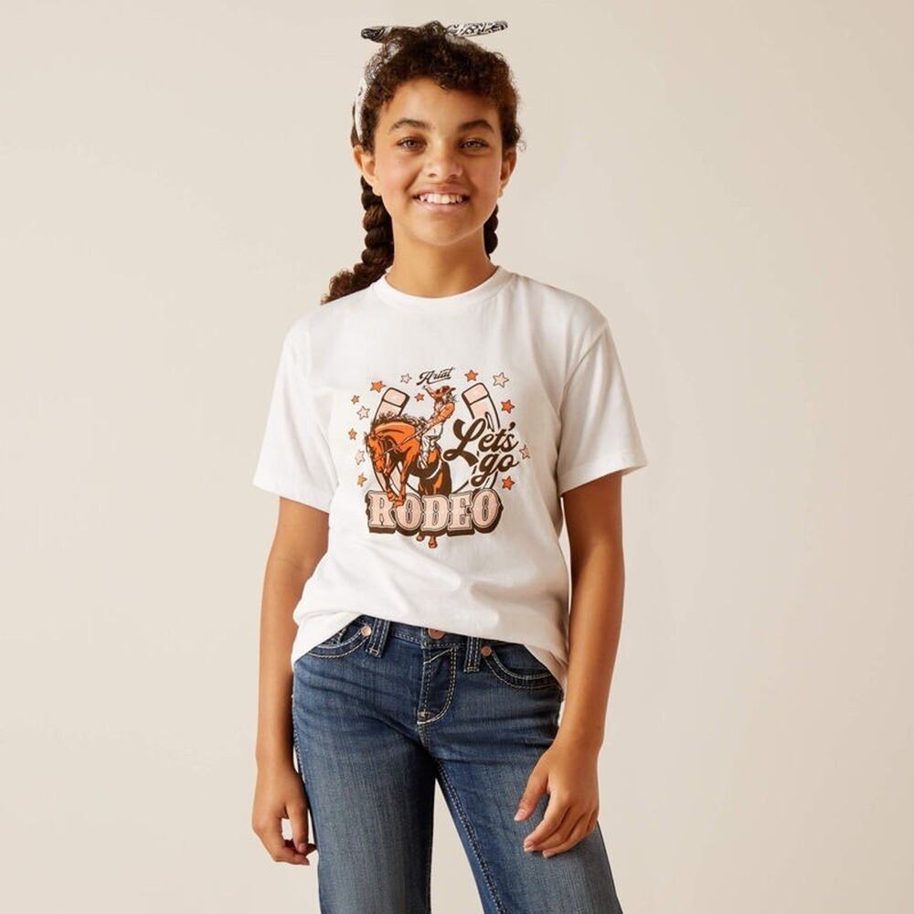 Ariat Girl's Let's Rodeo Western Cowboy Tee T-Shirt Top XS